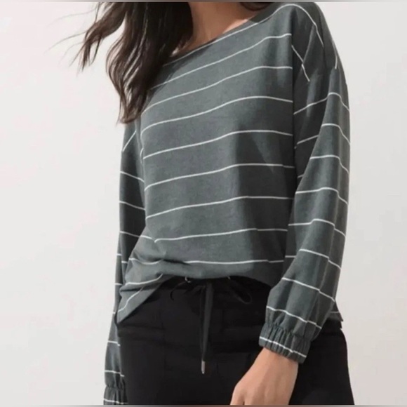 Soma Tops - Soma Wknd pullover top long sleeve gray white stripe relaxed Top